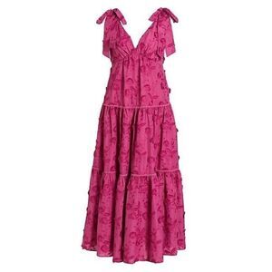 NWT MARCHESA NOTTE Pink Tie Strap Floral Maxi Dress Tiered‎ Wedding Size 14 $545